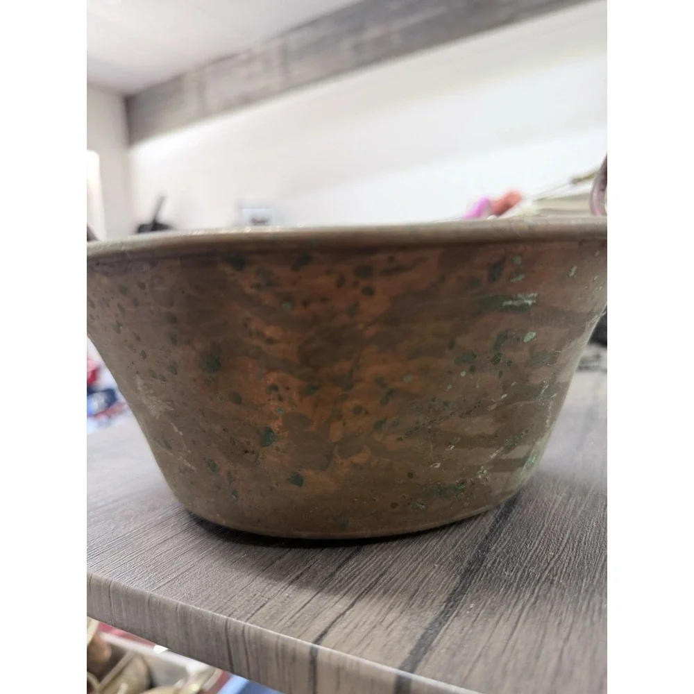 Antique Hammered Copper Pot With Handles  Decor Use Only